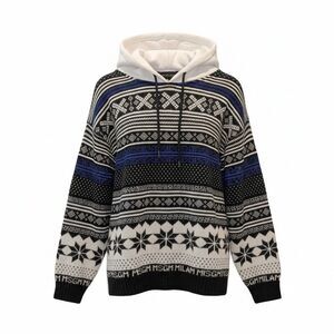 MSGM Milano 2018 Fair Isle Knit Mixed Media Sweater Hoodie XL Wool Streetwear